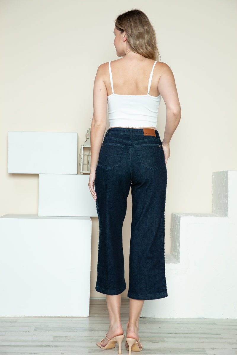 Judy Blue Full Size Side Seam Braid Detail Crop Wide Leg Jeans ONLINE EXCLUSIVE