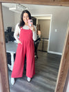 Red Karli Ribbed Jumpsuit Overalls