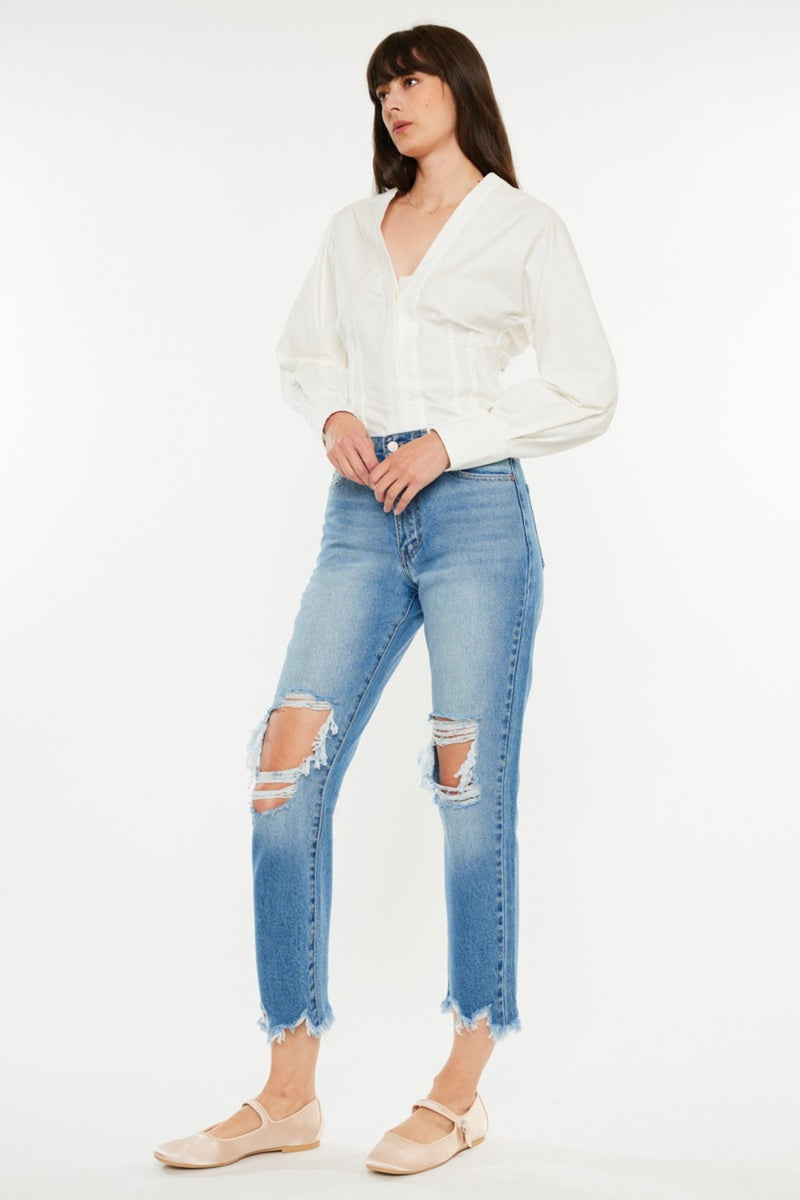 Kancan Distressed Frayed Hem Cropped Jeans ONLINE EXCLUSIVE