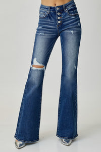 RISEN Distressed Button-Fly Flare Jeans ONLINE EXCLUSIVE