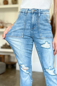 Judy Blue Distressed Straight Jeans with Patch Pockets ONLINE EXCLUSIVE