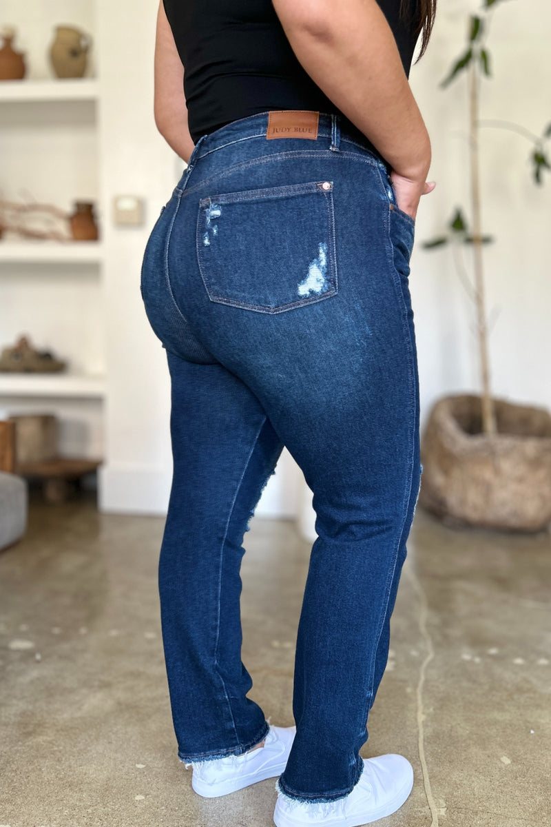 Judy Blue High Waist Rigid Magic Heavy Destroy Straight Jeans ONLINE EXCLUSIVE