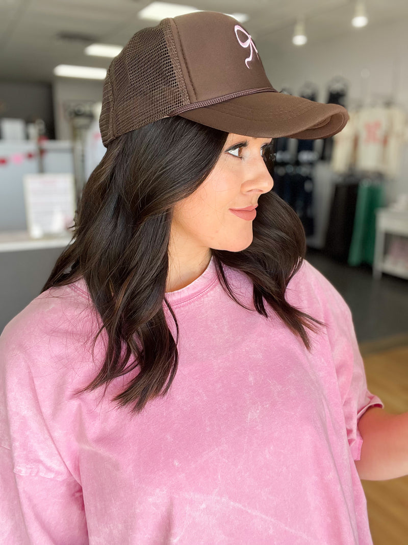 Brown & Pink Bow Trucker Hat