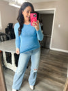 Blue Dreamy Ribbed Long Sleeve Top