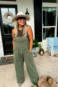 Olive Karli Ribbed Overalls