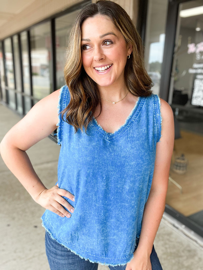 Blue Acid Wash Tank Top