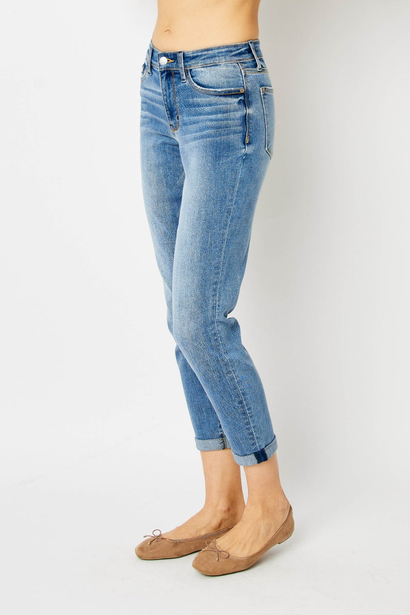 Judy Blue Full Size Cuffed Hem Low Waist Slim Jeans ONLINE EXCLUSIVE