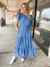 Denim Blue Mock Neck Midi Dress