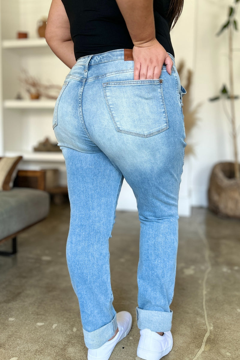 Judy Blue Distressed Straight Jeans with Patch Pockets ONLINE EXCLUSIVE