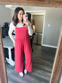 Red Karli Ribbed Jumpsuit Overalls