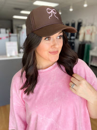 Brown & Pink Bow Trucker Hat