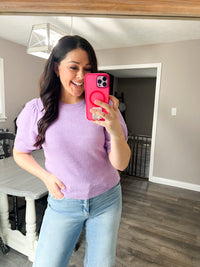 Lavender Puff Sleeve Sweater Top