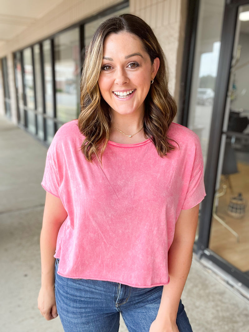 Pink Acid Wash Semi Cropped Top