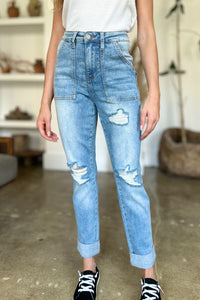 Judy Blue Distressed Straight Jeans with Patch Pockets ONLINE EXCLUSIVE