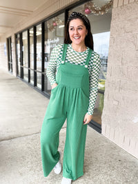 Green Checker Mesh Long Sleeve Top