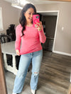 Pink Dreamy Ribbed Long Sleeve Top