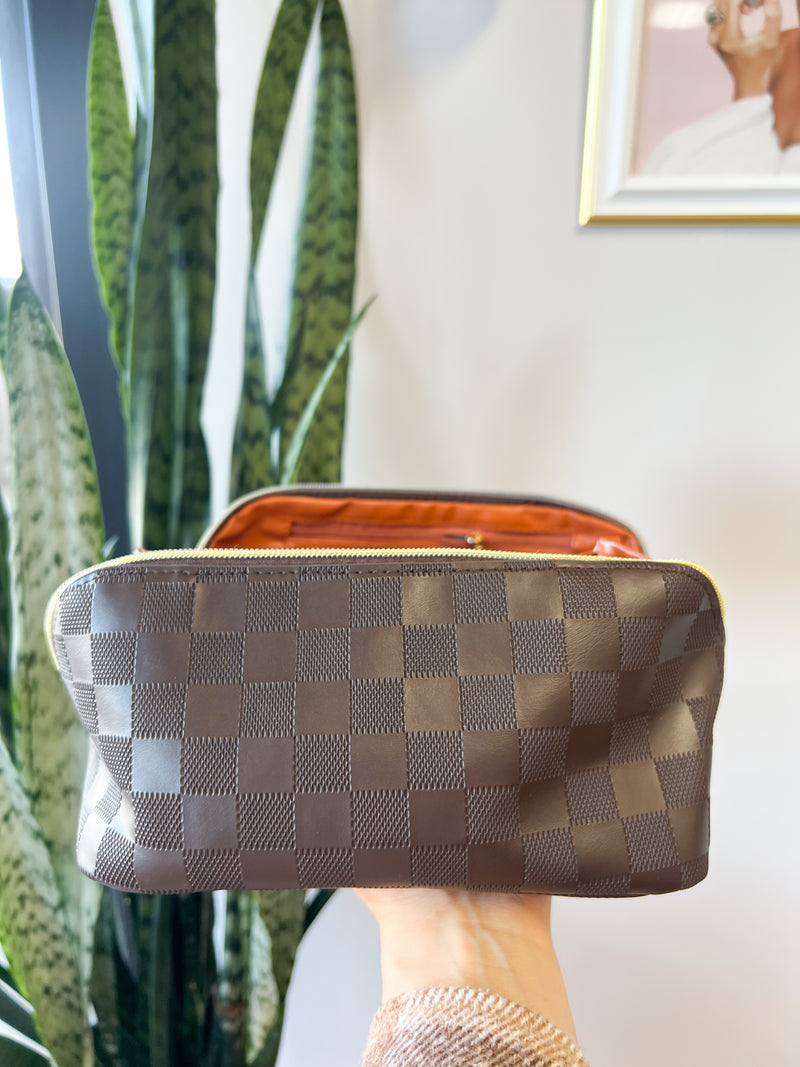 Brown Checker Cosmetic Case