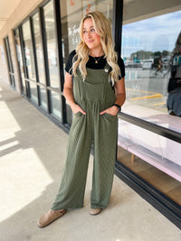 Olive Karli Ribbed Overalls