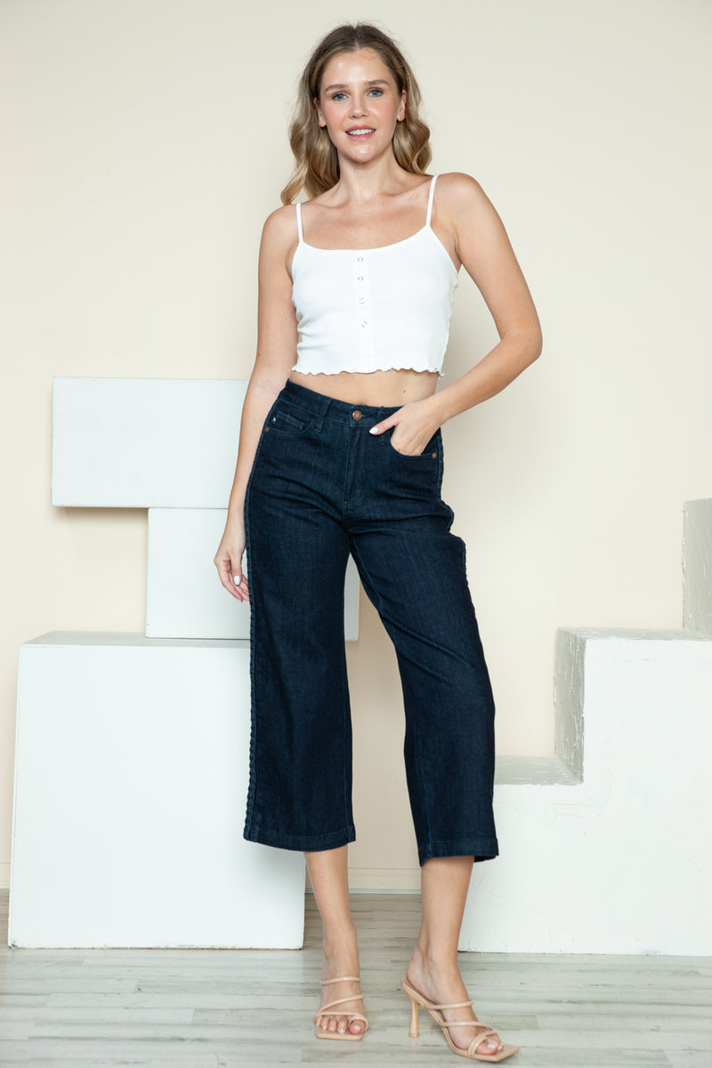 Judy Blue Full Size Side Seam Braid Detail Crop Wide Leg Jeans ONLINE EXCLUSIVE