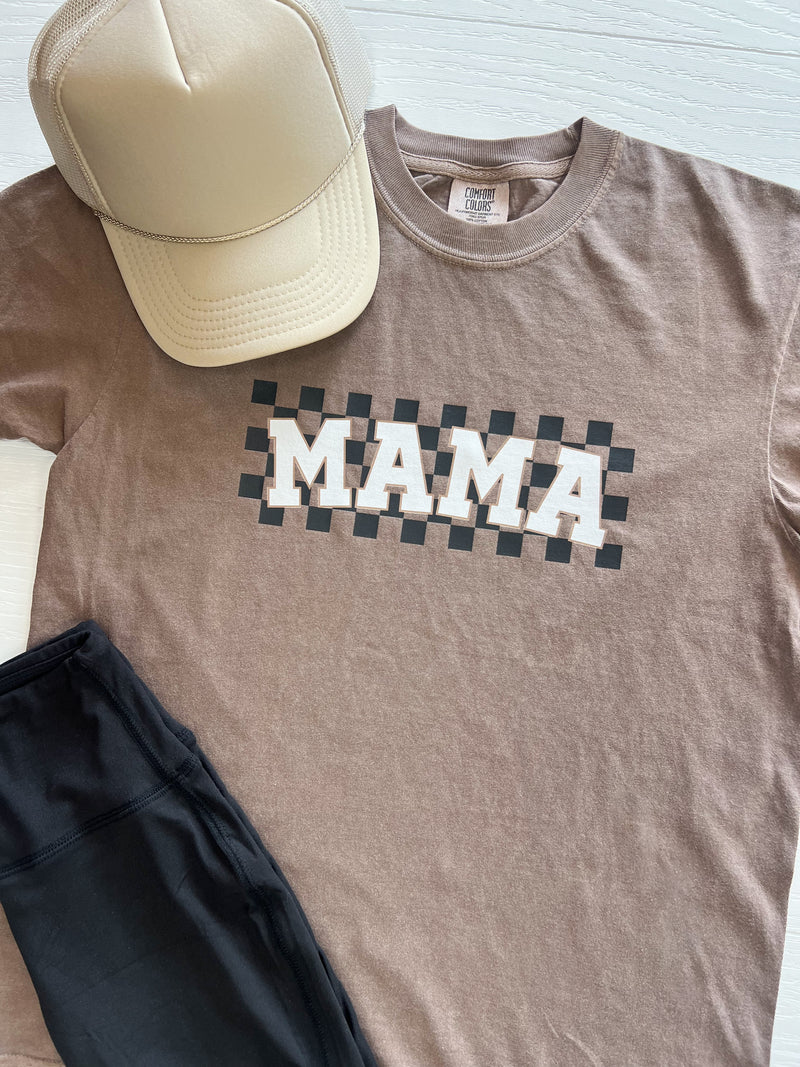 Mama Checkers Brown Graphic Tee