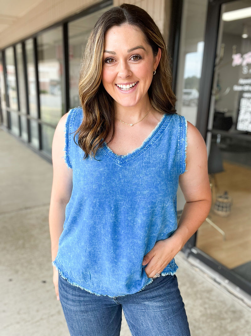 Blue Acid Wash Tank Top