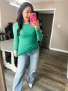 Green Dreamy Ribbed Long Sleeve Top