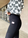 Tummy Control Black Flare Leggings With Pockets