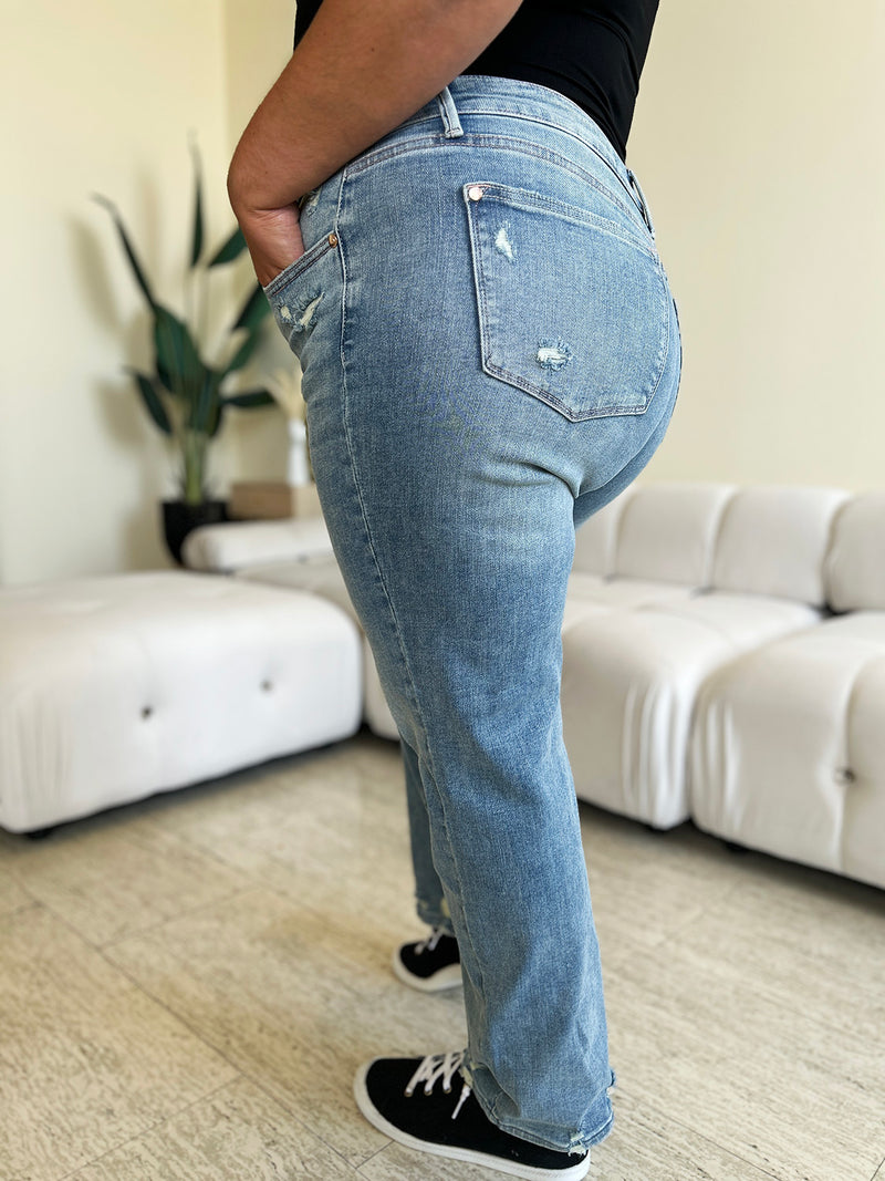 Judy Blue Full Size High Waist Distressed Straight Jeans ONLINE EXCLUSIVE