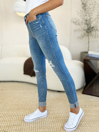 Judy Blue Full Size Mid Rise Destroy & Cuff Skinny Jeans ONLINE EXCLUSIVE