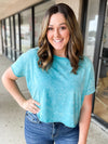 Teal Acid Wash Semi Cropped Top