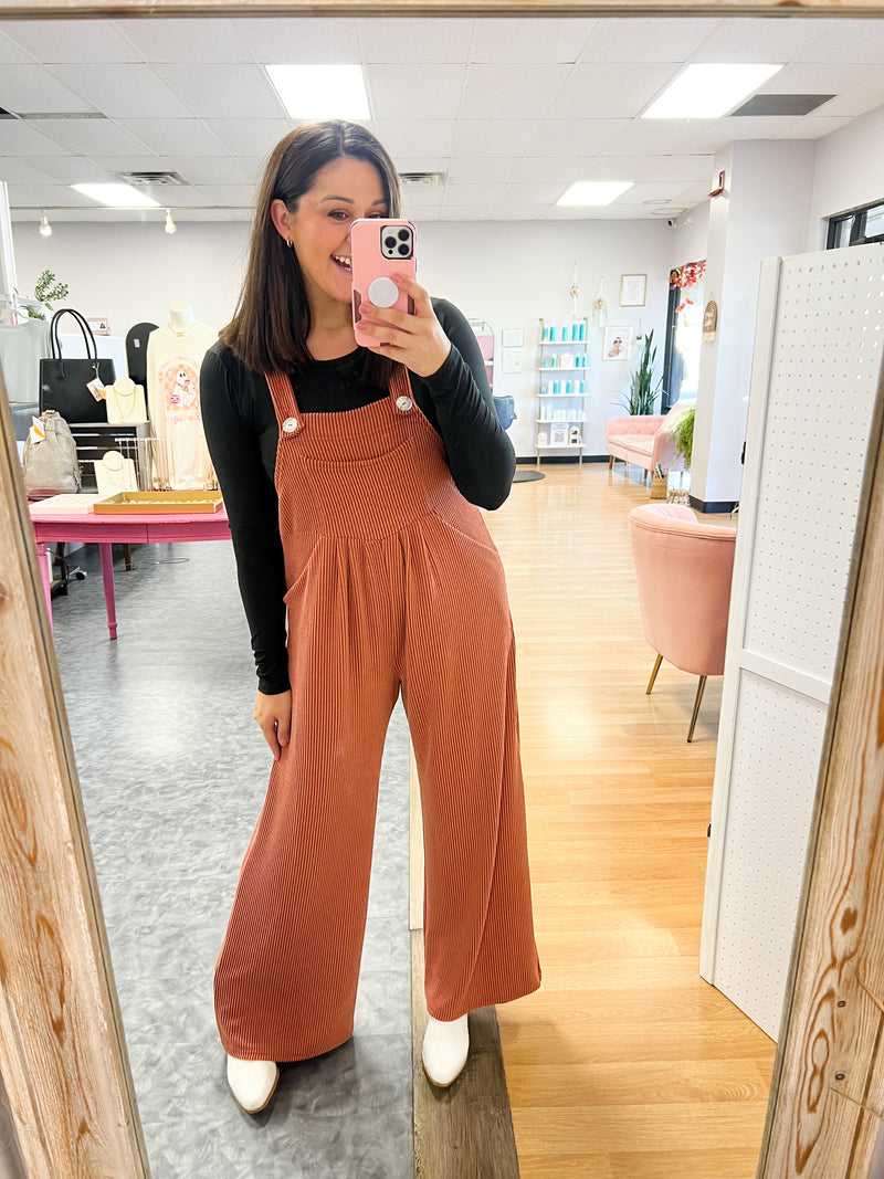 Rust Karli Ribbed Overalls