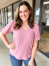 Light Rose Puff Sleeve Blouse Top