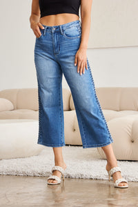 Judy Blue Full Size Braid Side Detail Wide Leg Jeans ONLINE EXCLUSIVE