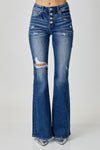 RISEN Distressed Button-Fly Flare Jeans ONLINE EXCLUSIVE