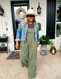 Olive Karli Ribbed Overalls