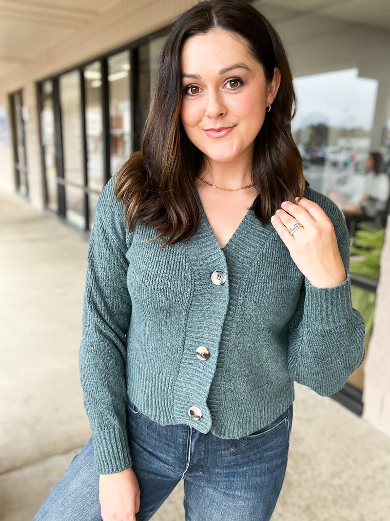 Dark Green Button Sweater Cardigan