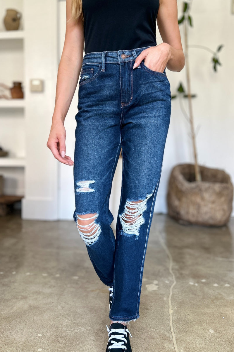 Judy Blue High Waist Rigid Magic Heavy Destroy Straight Jeans ONLINE EXCLUSIVE