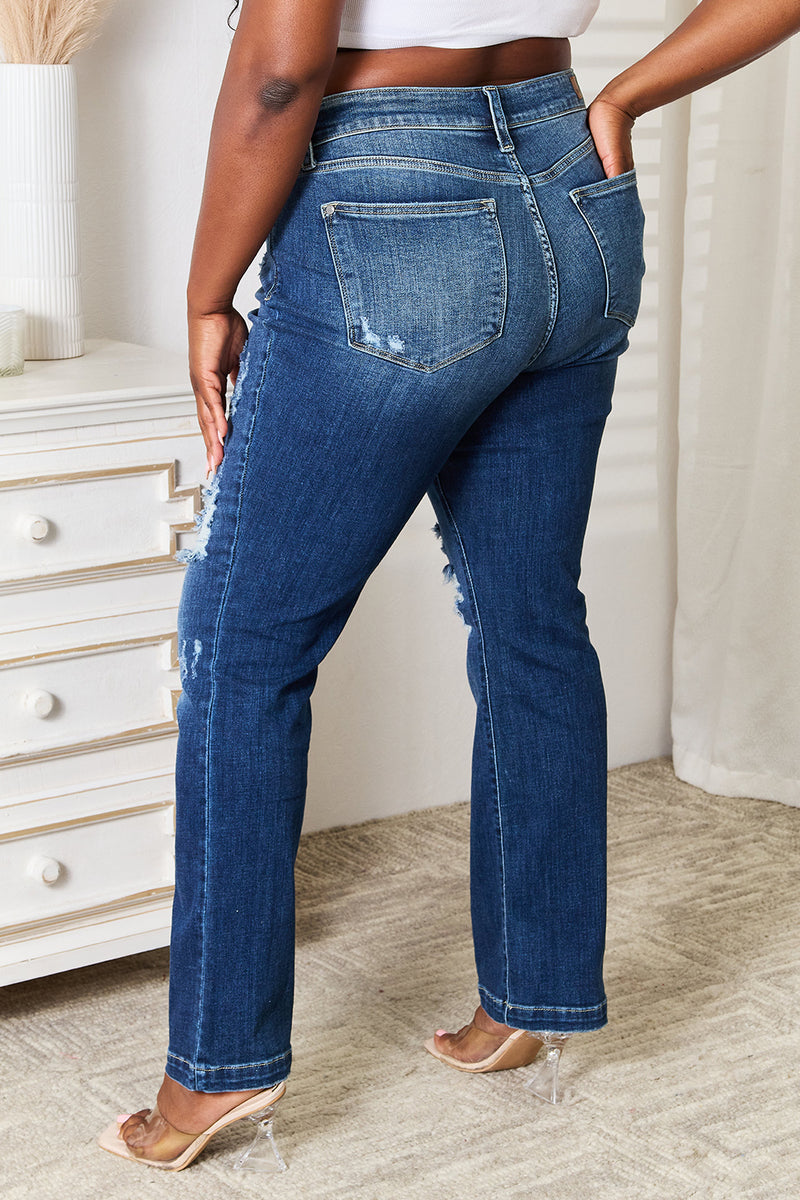 Judy Blue Full Size Mid Rise Hand Sand & Destroy Bootcut Jeans ONLINE EXCLUSIVE