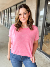 Pink Acid Wash Semi Cropped Top