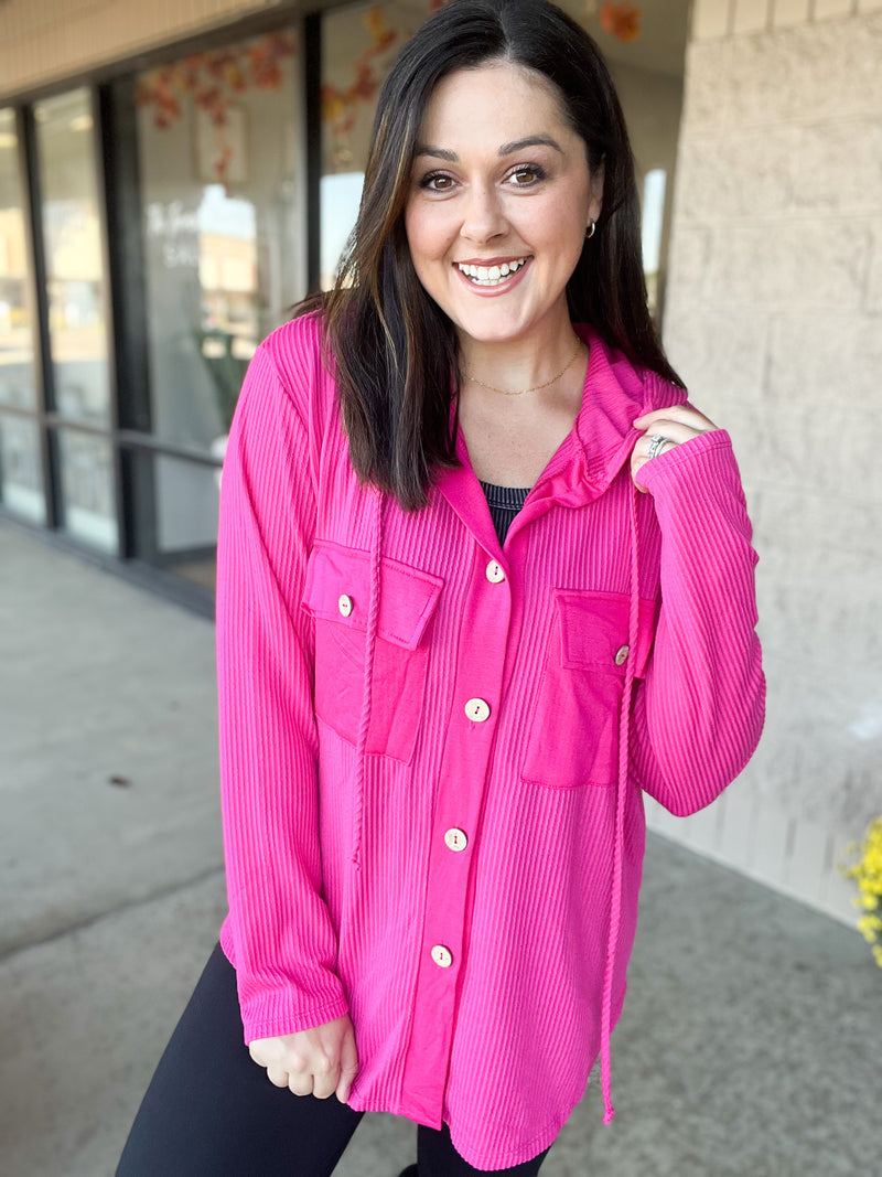 Fuchsia Hoodie Button Down Hoodie Top