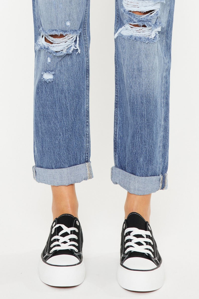 Kancan Mid Rise Distressed Straight Jeans ONLINE EXCLUSIVE