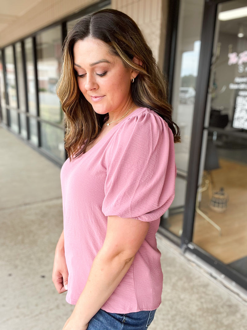 Light Rose Puff Sleeve Blouse Top