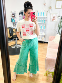 Green Acid Wash Flare Pants