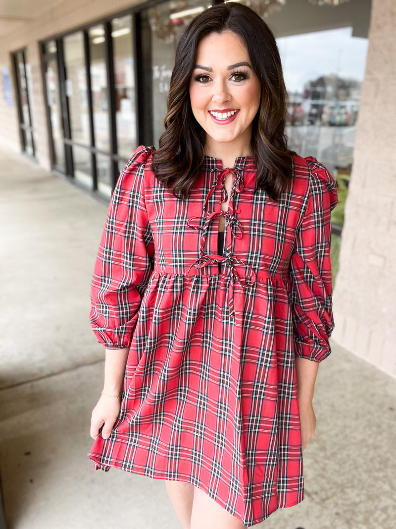 Red Plaid Bows Dress