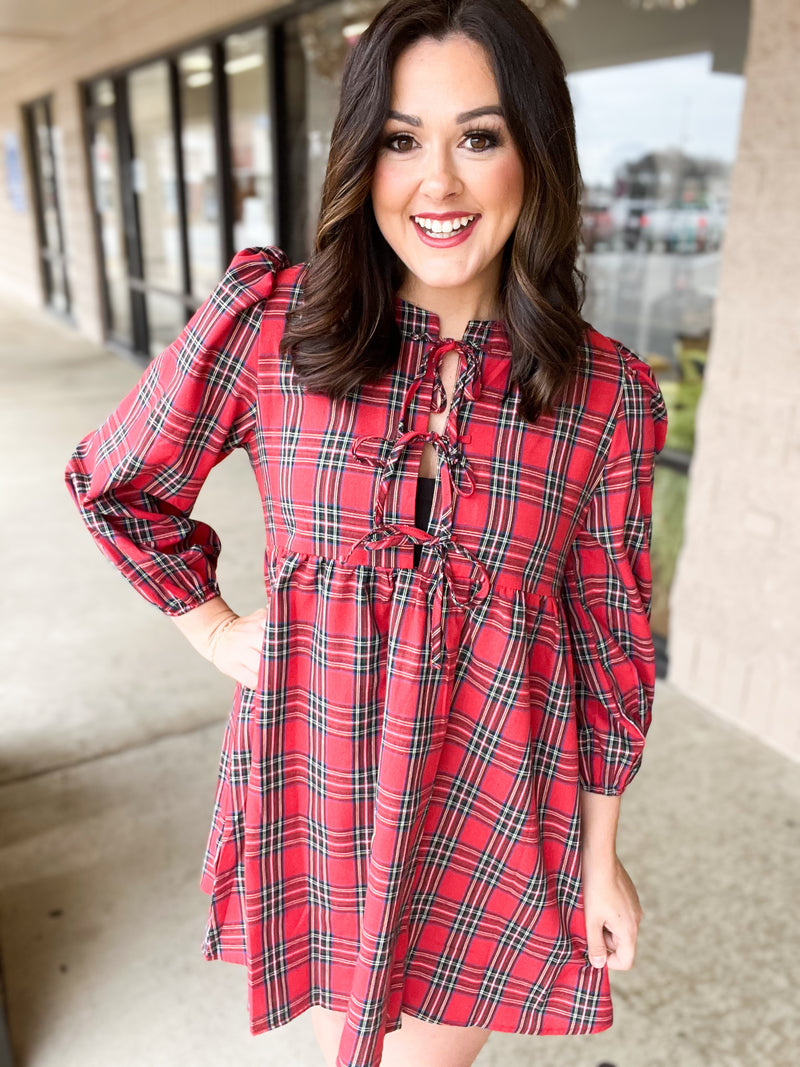 Red Plaid Bows Dress