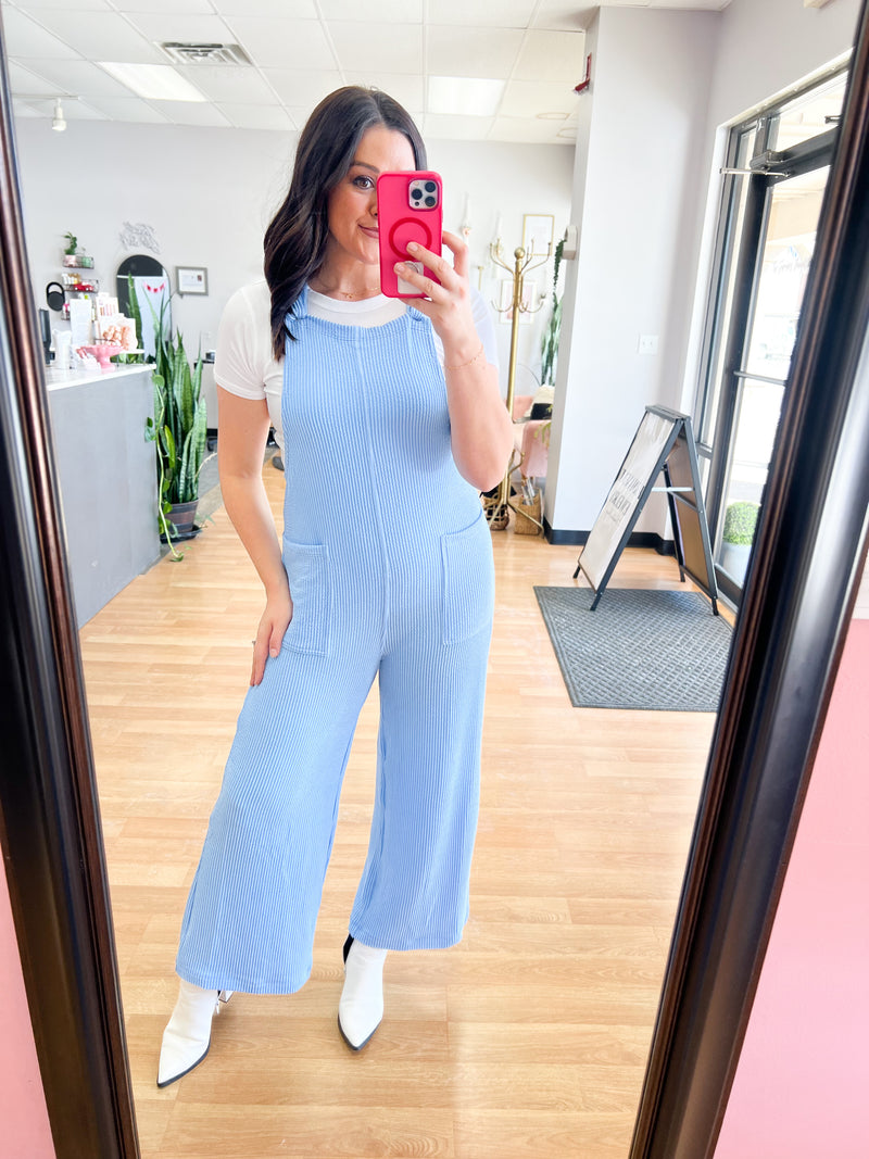 Sunny Season Blue Ribbed Jumpsuit