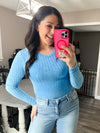 Blue Dreamy Ribbed Long Sleeve Top