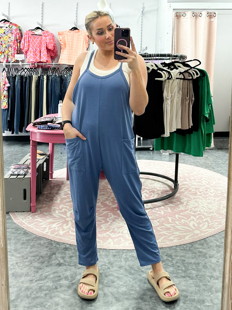 Blue French Terry Jumpsuit With Pockets