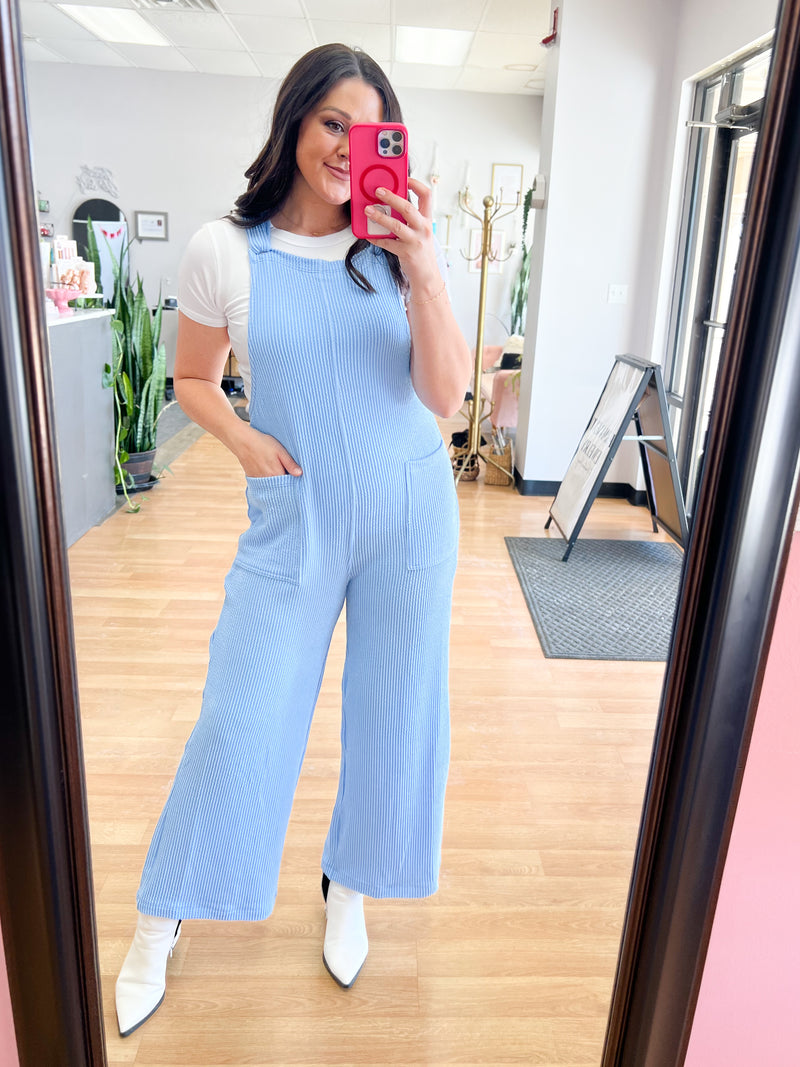 Sunny Season Blue Ribbed Jumpsuit