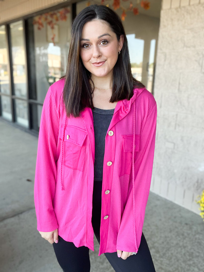 Fuchsia Hoodie Button Down Hoodie Top